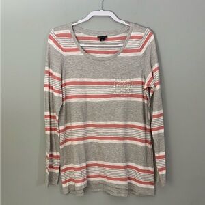 ⭐️ New Directions NWT Striped Long Sleeve Top M Red Grey Sequin Pocket Tee